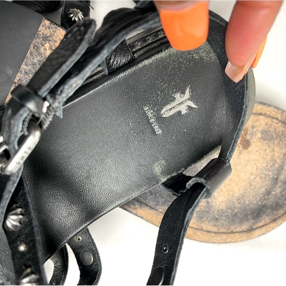 Frye Andora Concho Black Studded Strappy Sandal Size 6.5 - Picture 6 of 6